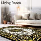 Ornate Black and Gold Floral Medallion Rug