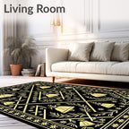 Black and Gold Bell Floral Lattice Rug