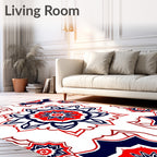 Crimson Navy Starburst Mandala Rug