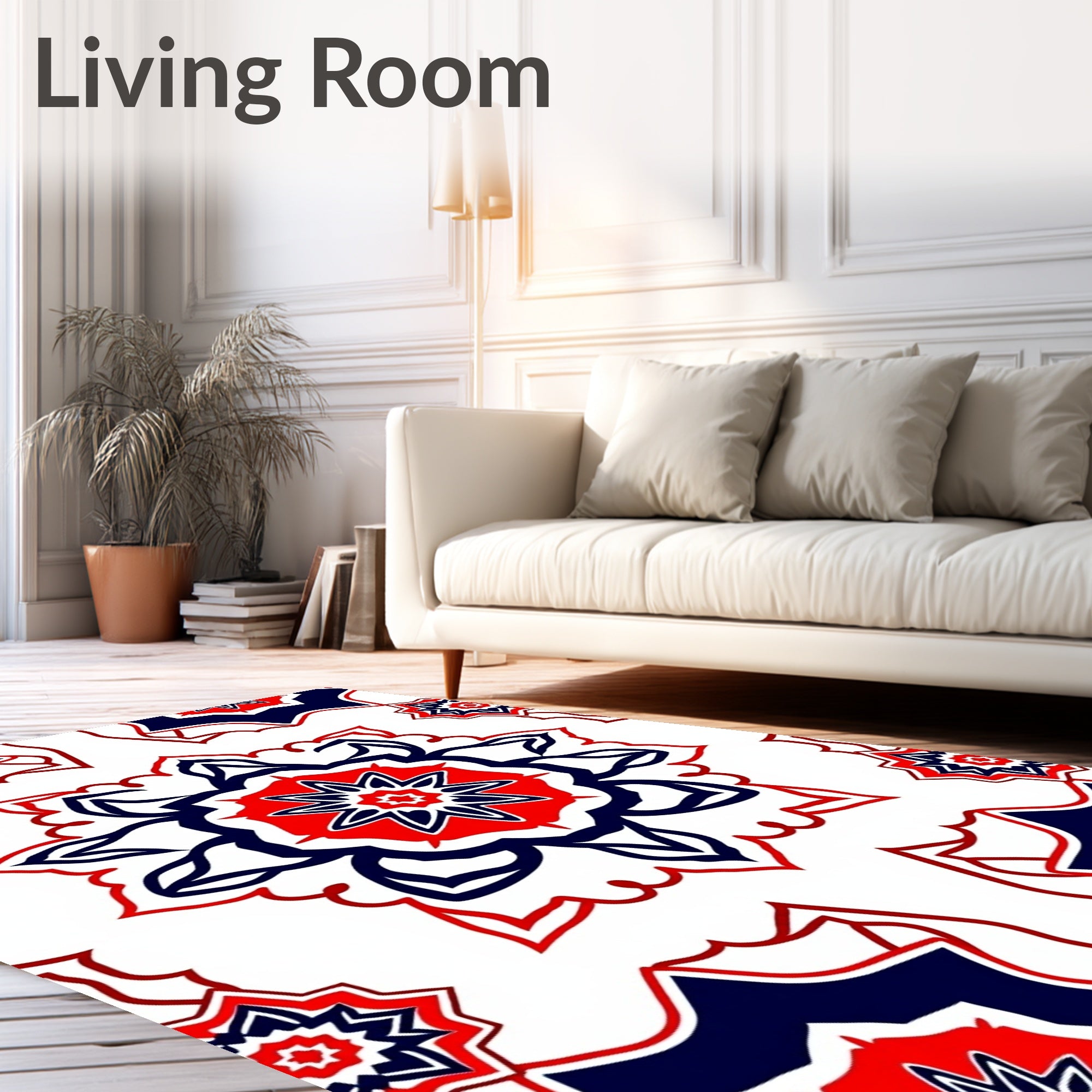 Crimson Navy Starburst Mandala Rug