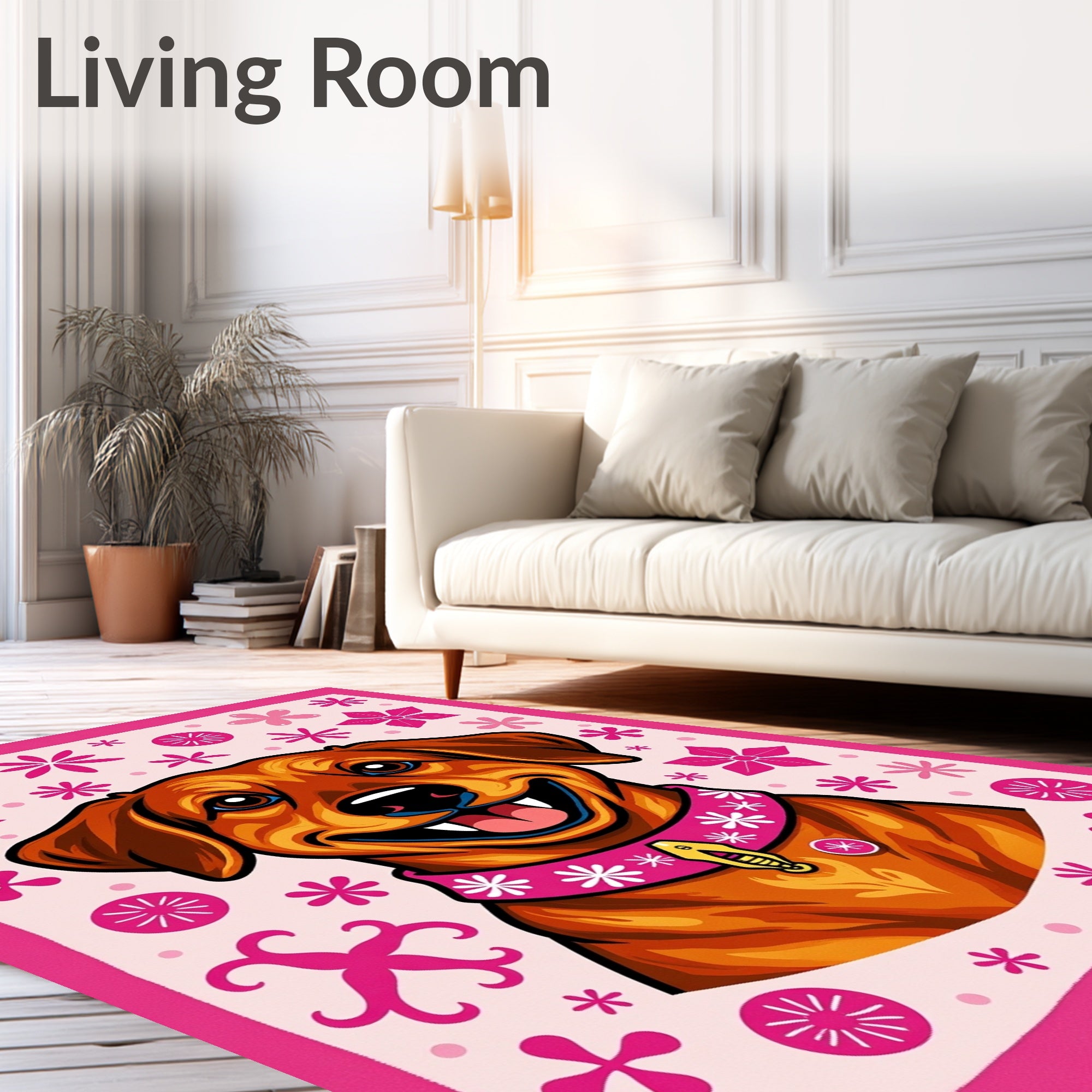 Pink Floral Art Dog Portrait Rug
