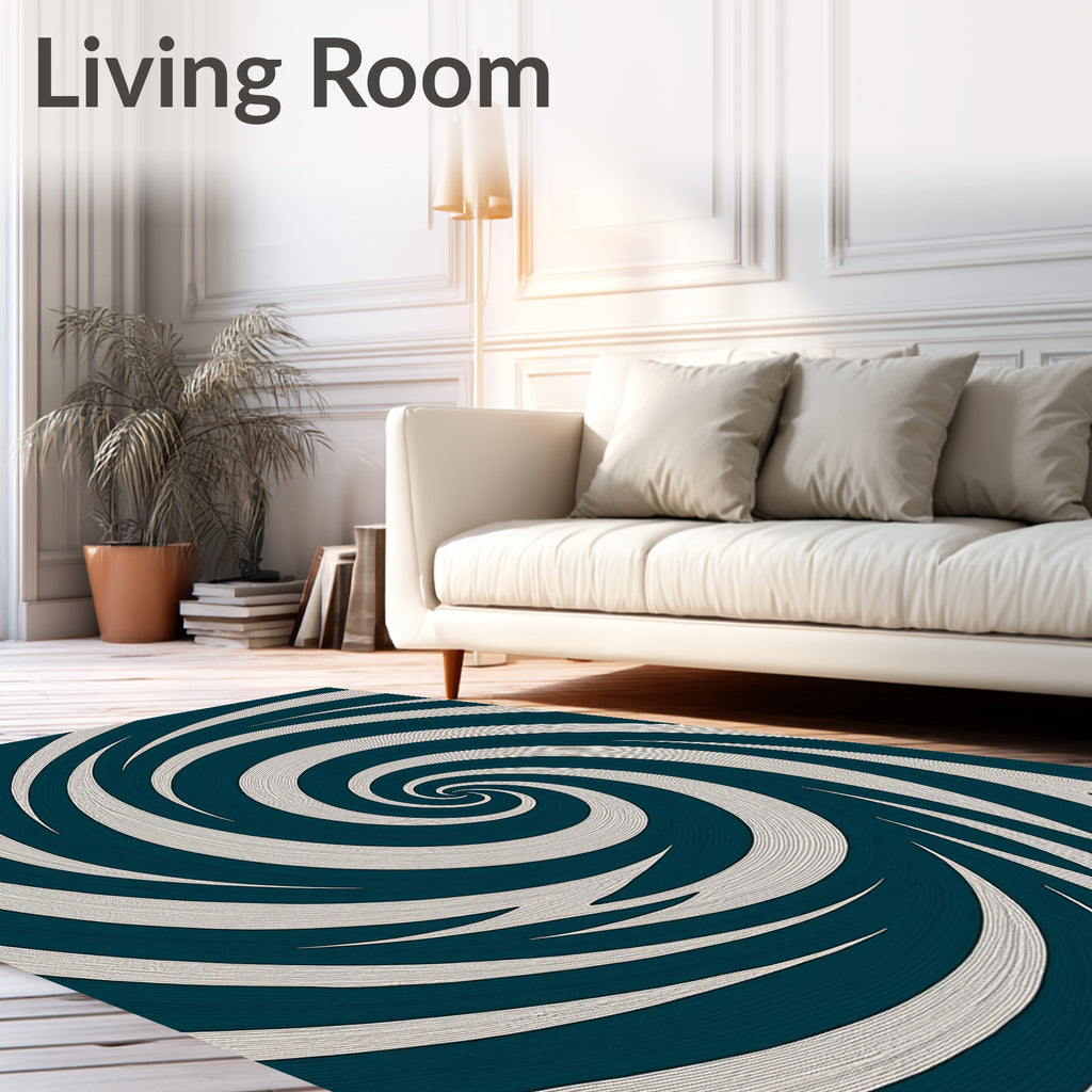 Deep Teal Swirling Spiral Rug