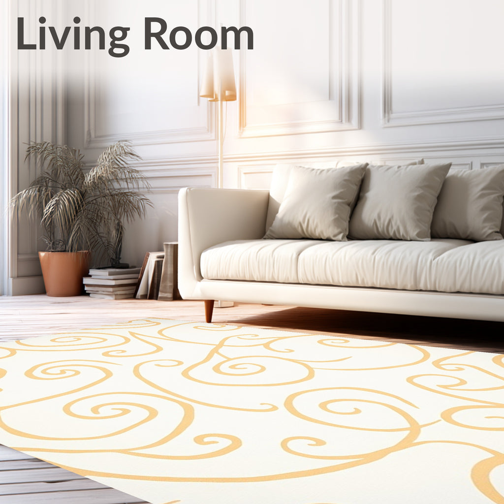 Cream and Gold Swirl Vines Rug