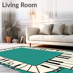 Ivory Black Keyboard Border Rug