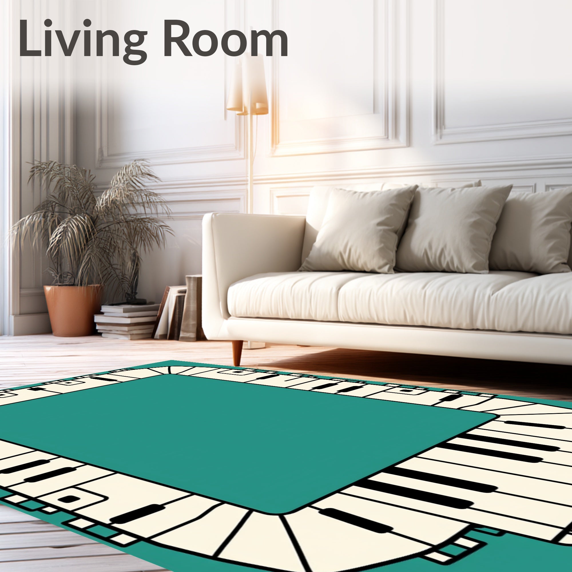 Ivory Black Keyboard Border Rug