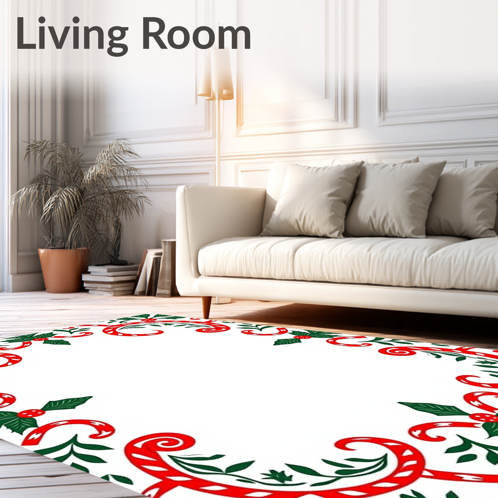 Red Green Holly Candy Cane Garland Rug