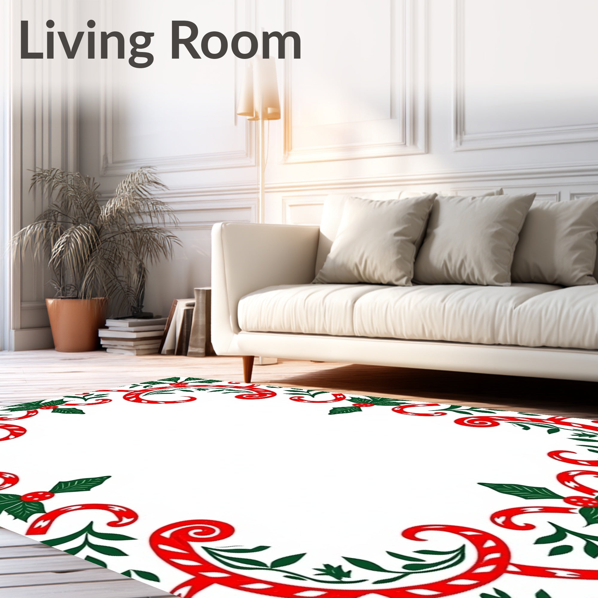 Red Green Holly Candy Cane Garland Rug