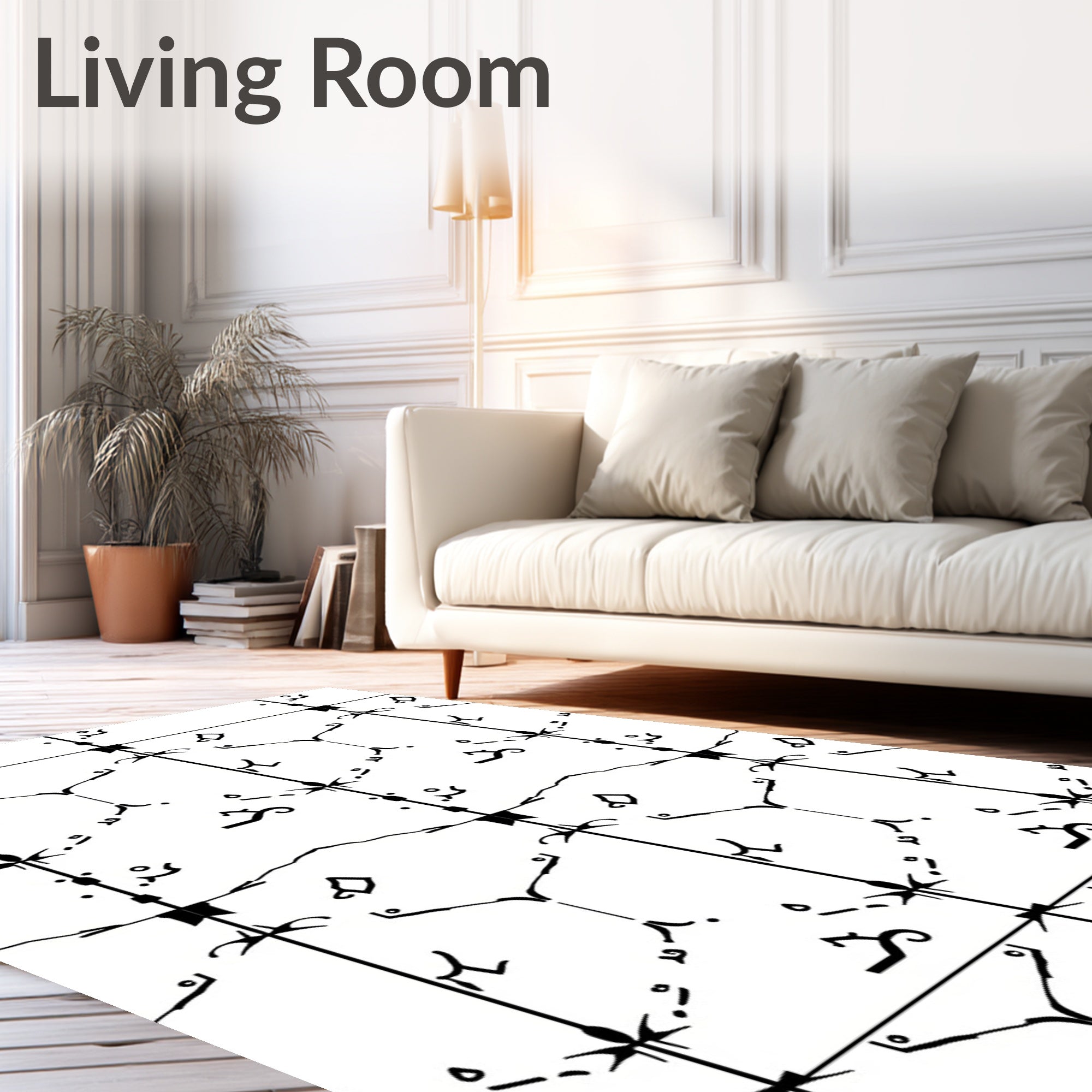 Black And White Geometric Organic Elements Rug