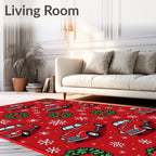 Red Vintage Cars Christmas Snowflakes Wreaths Rug