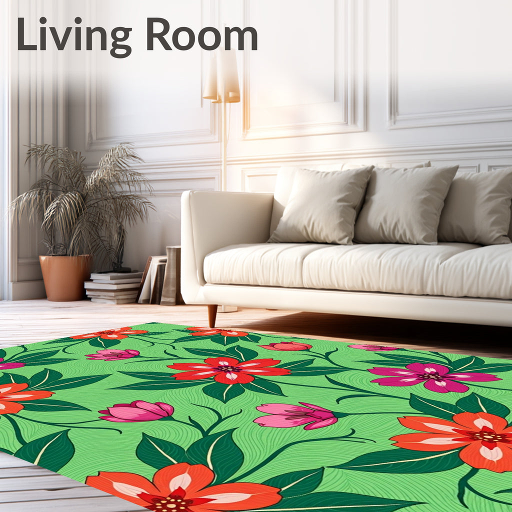 Vibrant Coral Pink Floral Garden Rug