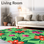 Vibrant Coral Pink Floral Garden Rug