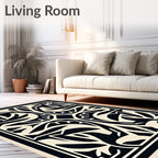 Classic Black and Cream Botanical Inlay Rug