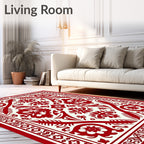 Deep Red Floral Symmetry Area Rug