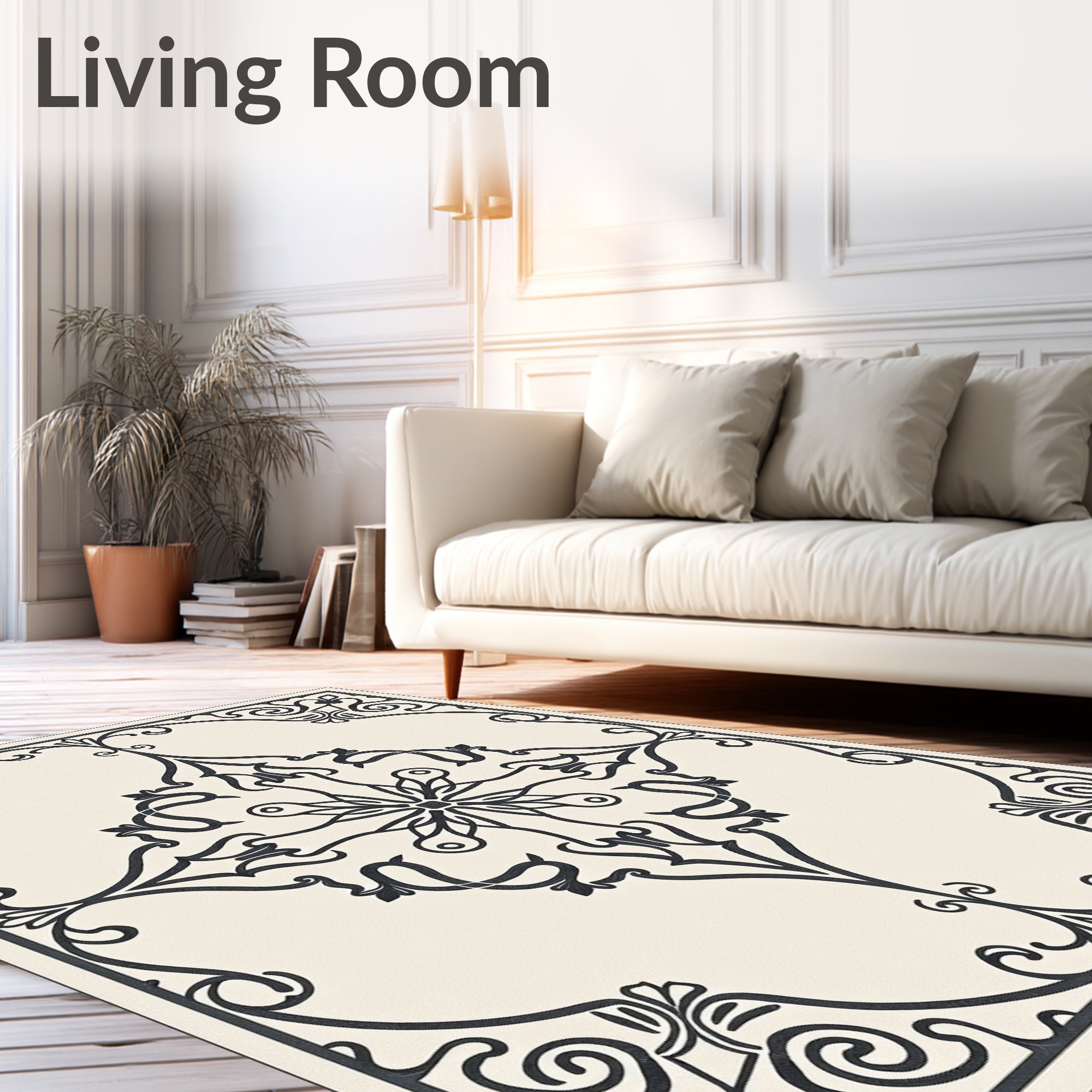 Dark Scrollwork Cream Centerpiece Rug