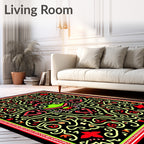 Whimsical Frog Garden Red Outline Rug