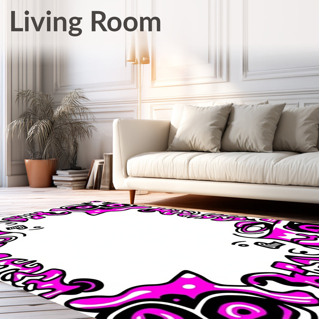 Vibrant Pink Bold Abstract Border Rug