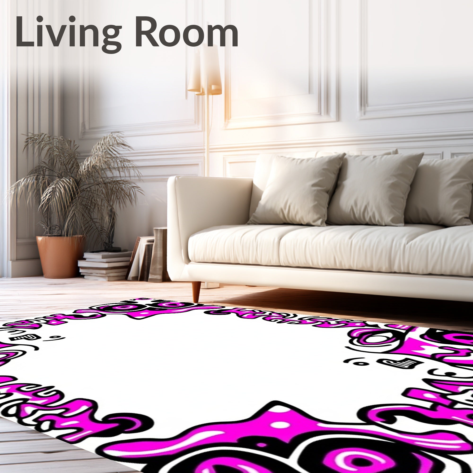 Vibrant Pink Bold Abstract Border Rug