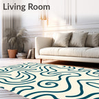 Deep Teal Swirl Cream Abstract Rug