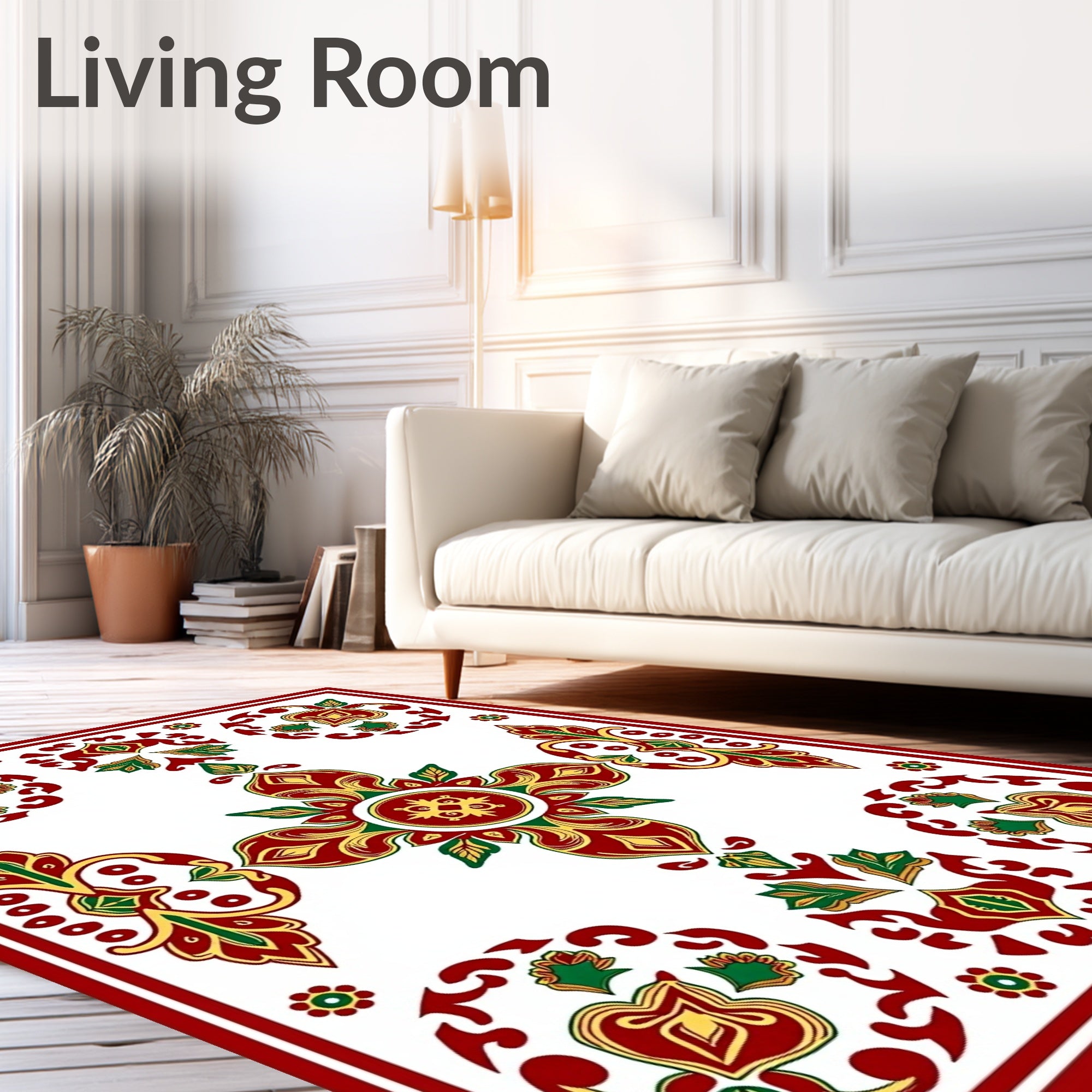 Crimson Gold Green Floral Medallion Array Rug