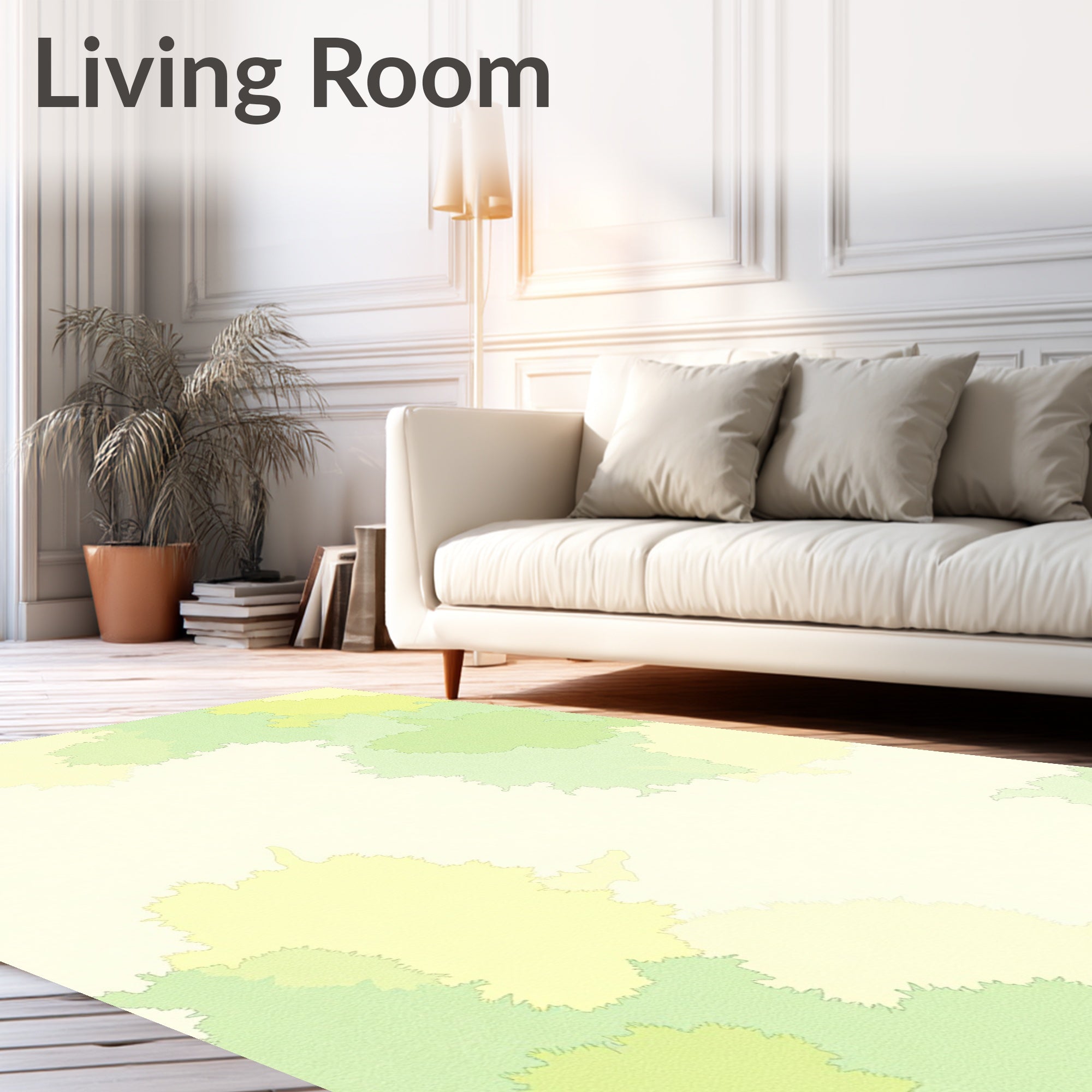 Pale Green Yellow Abstract Splatter Rug