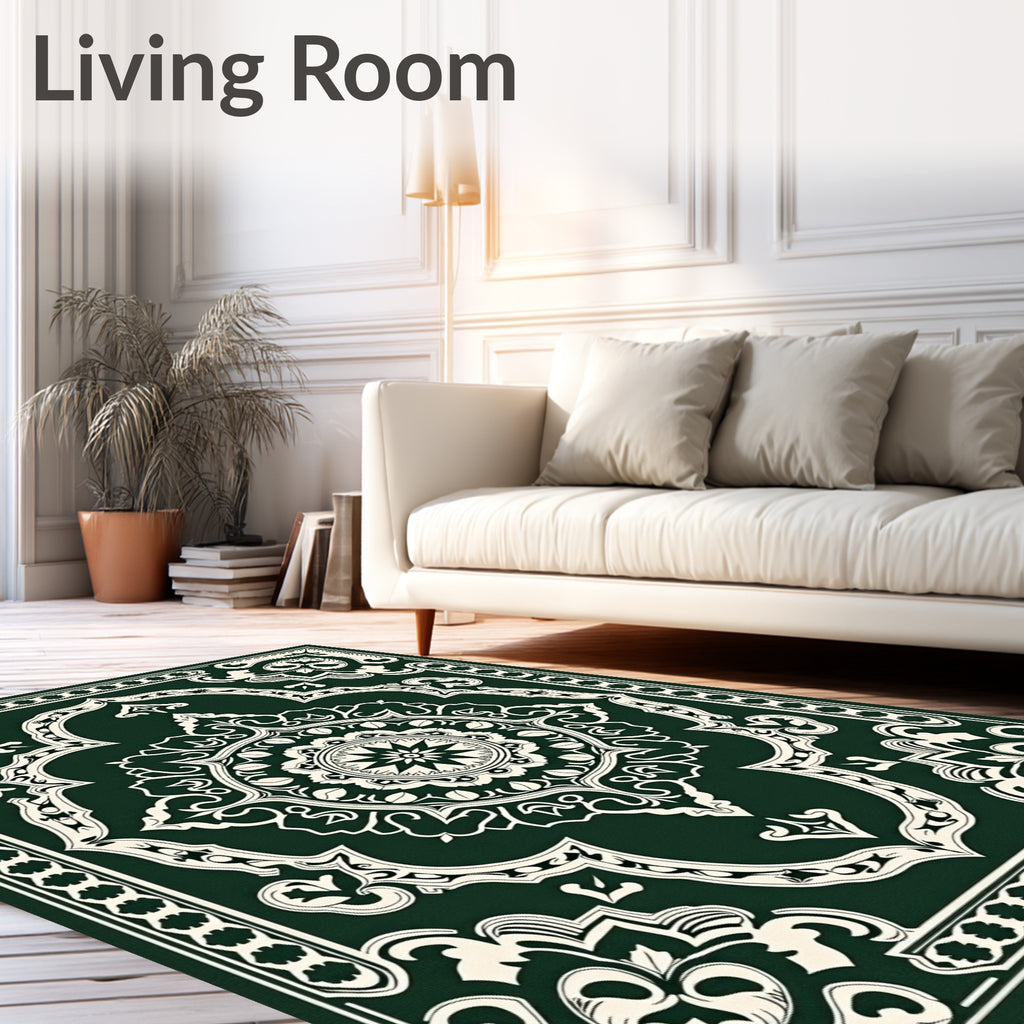 Elegant Green Ivory Medallion Rug