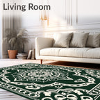 Elegant Green Ivory Medallion Rug