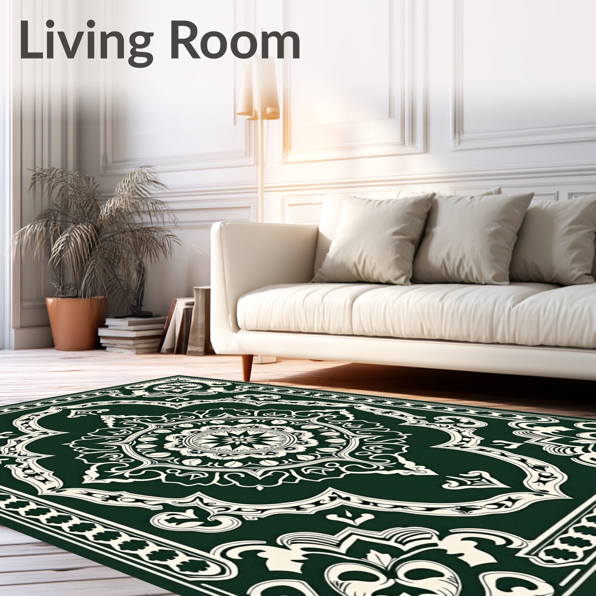 Elegant Green Ivory Medallion Rug