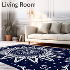 Navy White Ornamental Mandala Rug