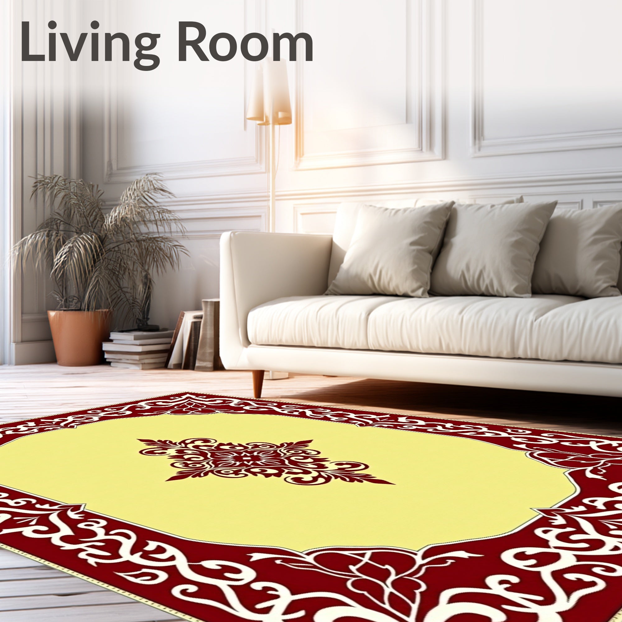 Rich Red Elaborate Scrollwork Ochre Rug