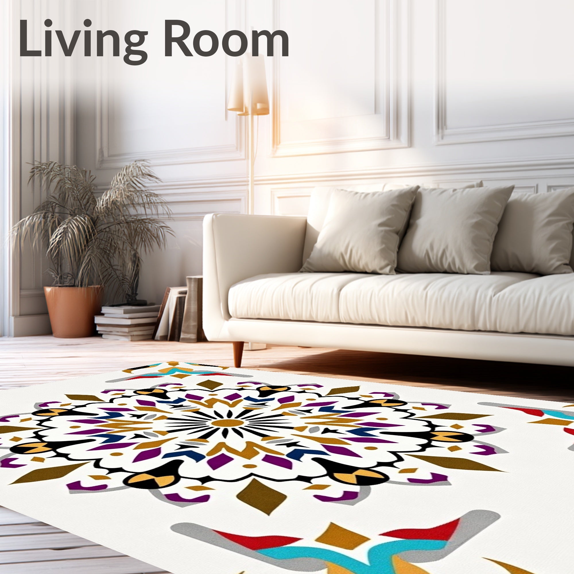 Vibrant Geometric Medallion Mandala Art Rug