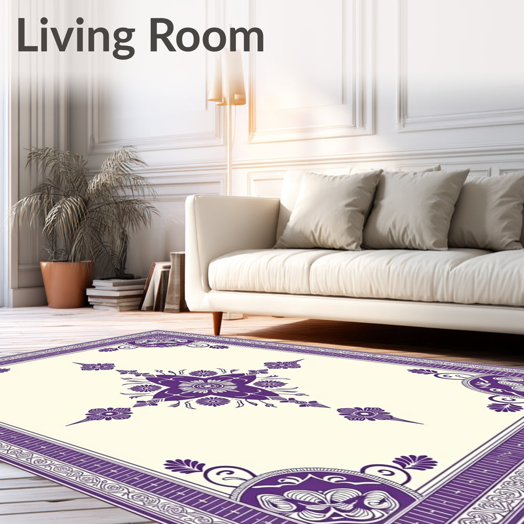 Rich Violet Ornate Floral Medallion Rug