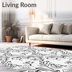 Grayscale Botanical Swirl Flourish Rug