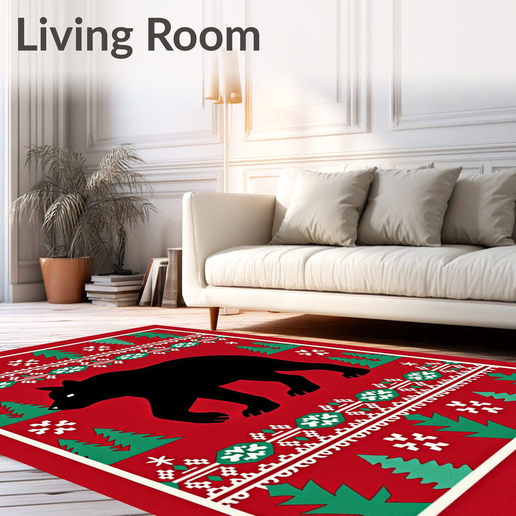 Winter Bear Forest Folk Art Rug