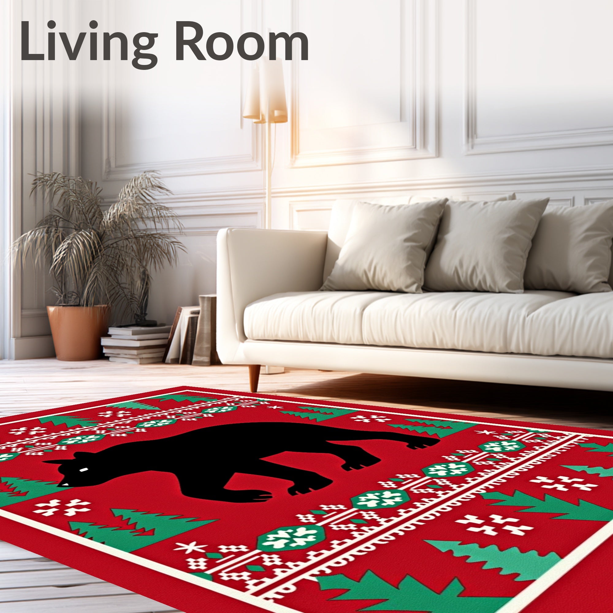 Winter Bear Forest Folk Art Rug