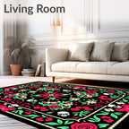 Gothic Floral Skull Medallion Black Rug