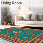Teal Orange Floral Medallion Arabesque Rug