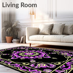 Bold Black Magenta Floral Medallion Rug