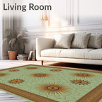 Golden Sunburst Mint Green Mandala Rug