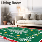 Green White Christmas Tree Ornaments Rug