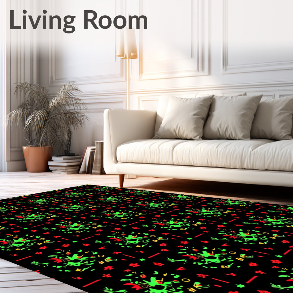 Vibrant Red Green Abstract Floral Scattered Rug