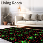 Vibrant Red Green Abstract Floral Scattered Rug