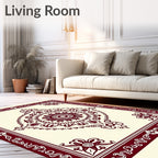Deep Crimson Mandala Border Cream Rug
