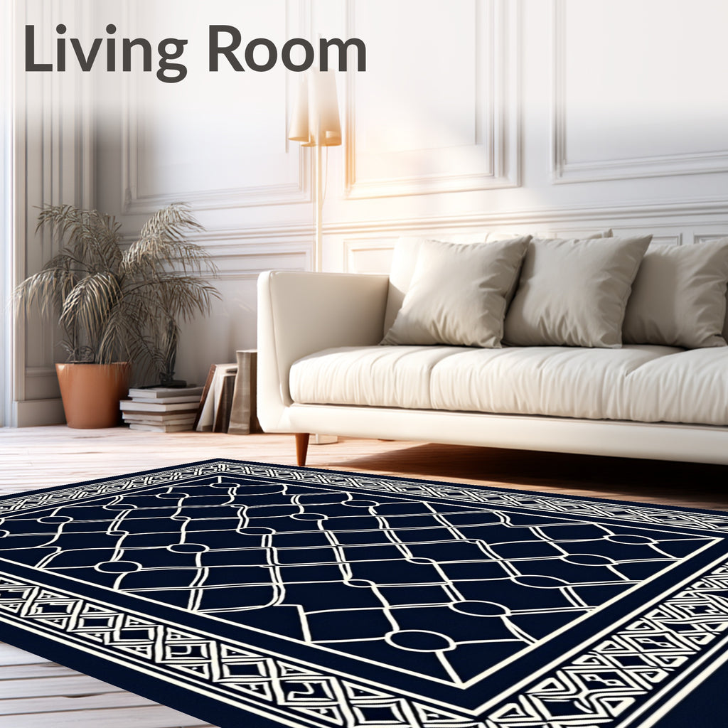 Navy White Interlocking Chain Link Rug