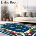 Blue Snowflakes Bells Holiday Border Rug