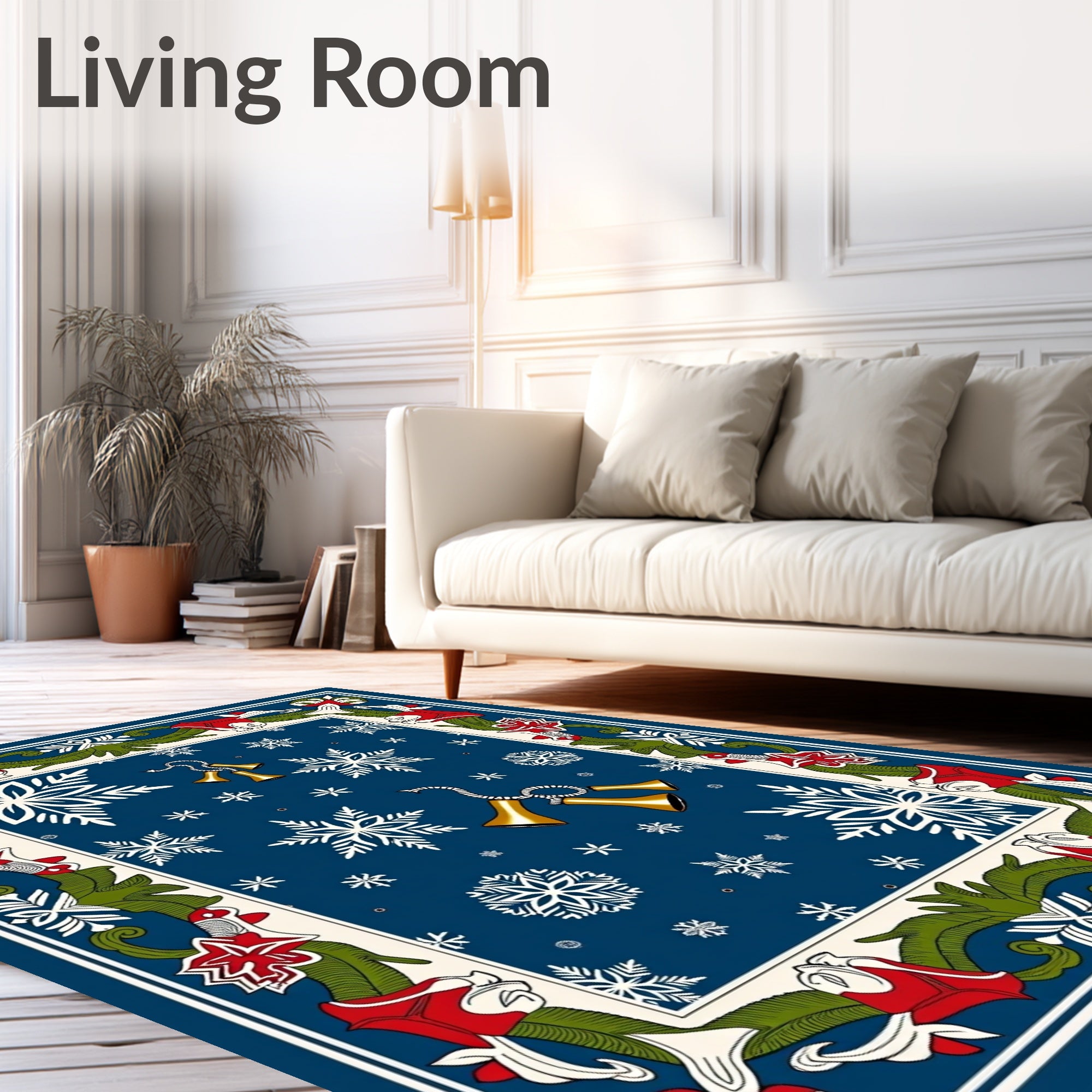 Blue Snowflakes Bells Holiday Border Rug