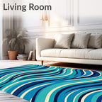 Dynamic Ocean Blue Wavy Stripes Rug