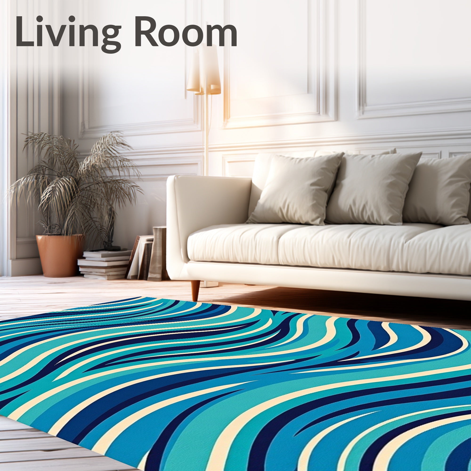 Dynamic Ocean Blue Wavy Stripes Rug