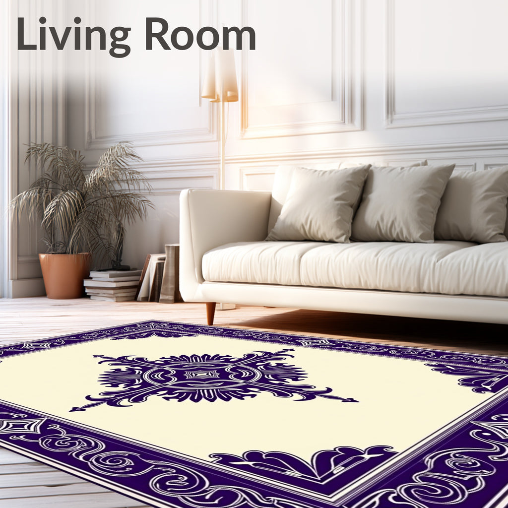 Deep Purple Floral Frame Medallion Rug
