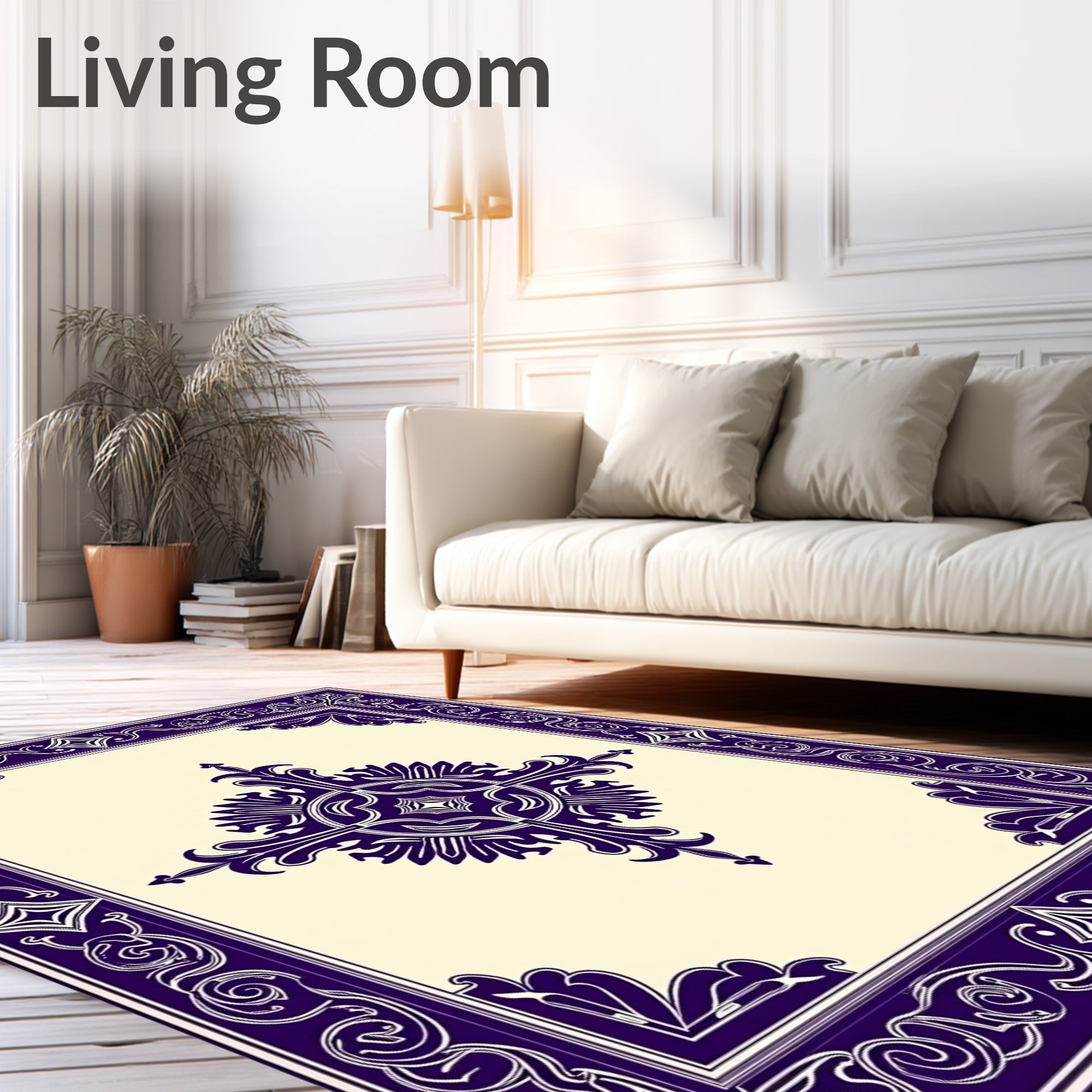 Deep Purple Floral Frame Medallion Rug