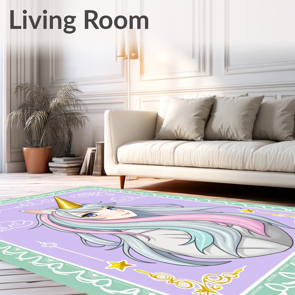 Pastel Unicorn Portrait Mint Frame Rug